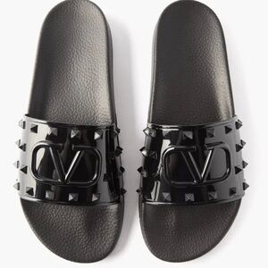 VALENTINO Slides V-Logo Rockstud PVC Black Men's 42 / 9US NEW 525$